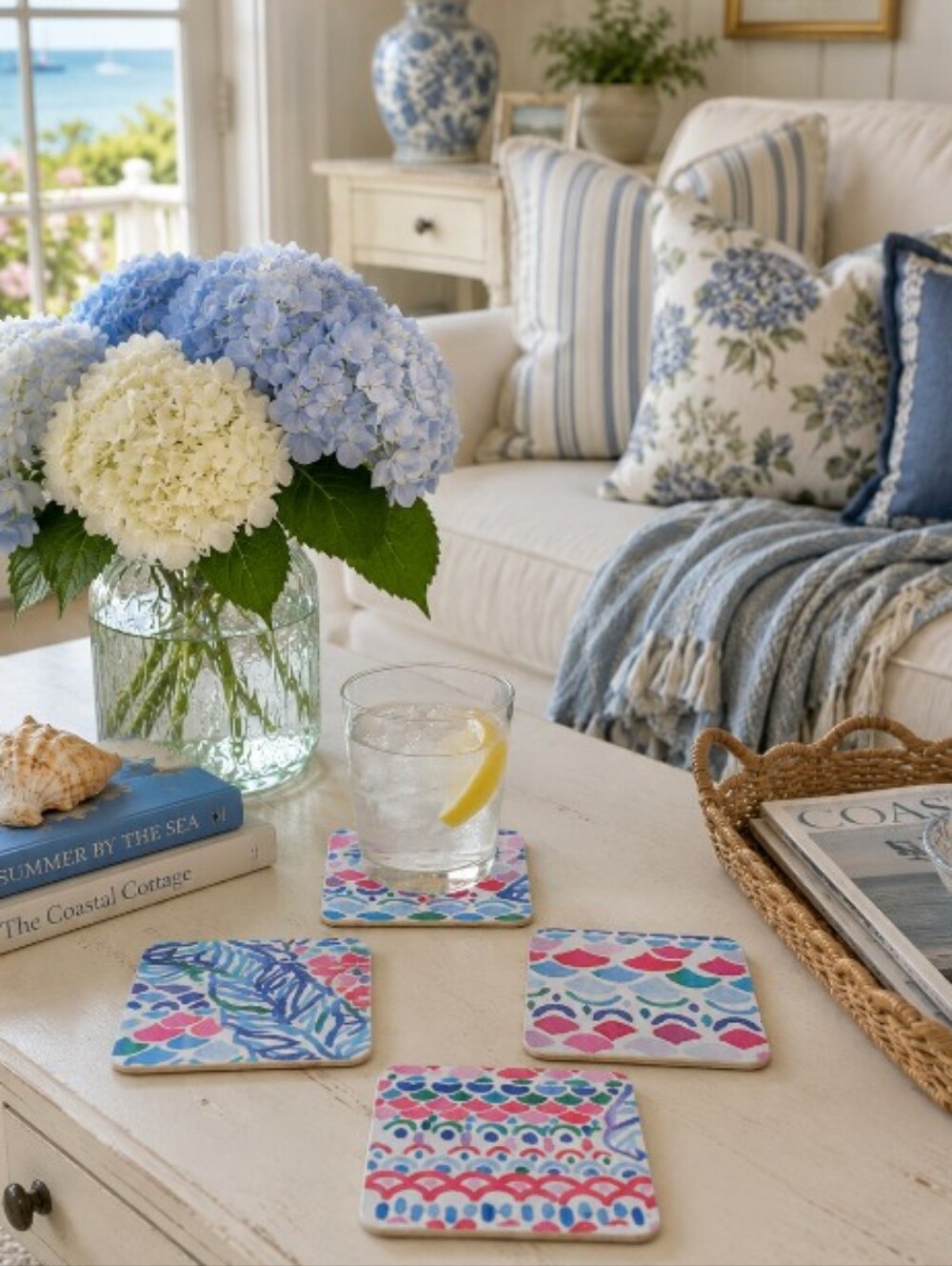 Set Of 4 Handmade Coasters Beachy Coastal Entertaining Hostess Cottage